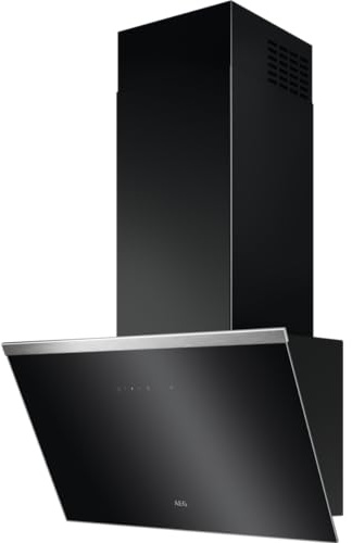 AEG Kopffreie Wand-Dunstabzugshaube, 60 cm, A, Serie 7000 mit Hob2Hood, Abluft & Umluft, Hochleistungsmotor, Intensivstufe, max. 500 m³/h/min, 64 – max. 74 dB(A), Touch-Bedienung, Schwarz, DVE5661HB