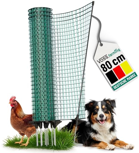 VOSS.farming 20m Gartennetz, Universal Begrenzungszaun, 80cm, 12 Pfähle, dunkelgrün, Hundezaun Campingzaun Beetschutz