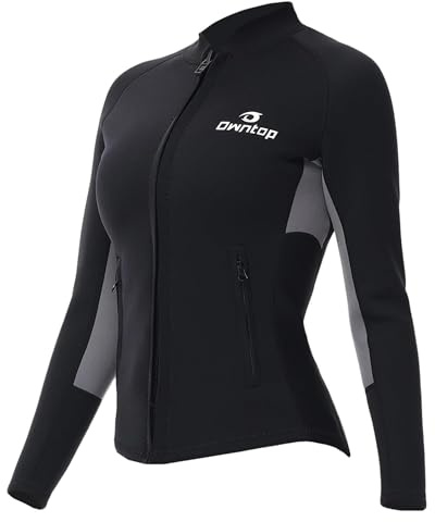 Owntop Damen Neoprenanzug Oberteil Jacke - 2mm Neopren Langarm für Wärme Komfort | Frontreißverschluss, Damen Grau XXL