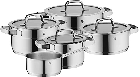 WMF Compact Cuisine Topfset Induktion 5-teilig, Kochtopf Set mit Glasdeckel, Cromargan Edelstahl poliert, Induktions Töpfe Set unbeschichtet, Innenskalierung