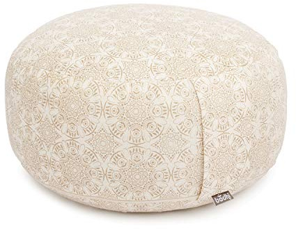 Bodhi Meditationskissen RONDO | Abnehmbarer Bezug aus 100% Baumwolle | Bio-Dinkelfüllung | Höhe 14-20 cm | Praktische Trageschlaufe | Maharaja Collection (Madurai/ecru)