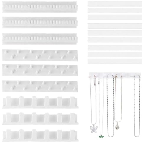FLEXNOVA 9 Stück Kettenhalter Aufhänger Selbstklebend Schmuckaufbewahrung Wand Stanzfreie Schmuckhaken Zur Wandmontage Hängend für Schmuck Halskette Ring und Ohrring