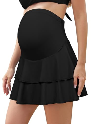 SHEKINI Frauen Rüschen Hohe Taille Umstands Swim Rock Eingebaute Shorts mit Taschen