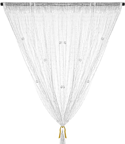 Vidillo Perlenvorhang, Fadenvorhang Glitzer Weiss 100 x 200 cm Wandvorhang Schaufensterdekoration, Dekorative Gardine Raumteiler Fliegenschutz für Hochzeit, Café, Restaurant (Perle-Weiß)
