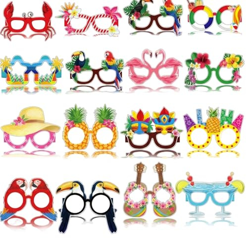 WuiCtvz 16 Hawaii Partybrillen Set Lustige Brille Studenten Geburtstag Mitgebsel Fasching Karneval Gastgeschenke Give Aways Tropisch party gadgets