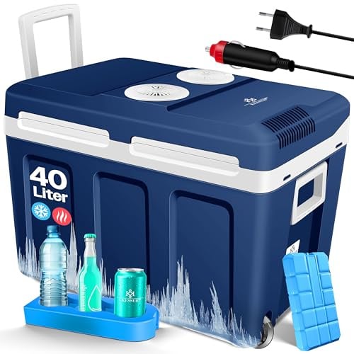 KESSER® Kühlbox 40L mit Rollen | Thermo-Elektrische Kühlbox | KÜHLT und WÄRMT | 12 & 230V | Thermobox für Auto, Boot & Camping | Mini-Kühlschrank mit ECO & MAX Modus | inkl. Kühlakku & Getränkehalter
