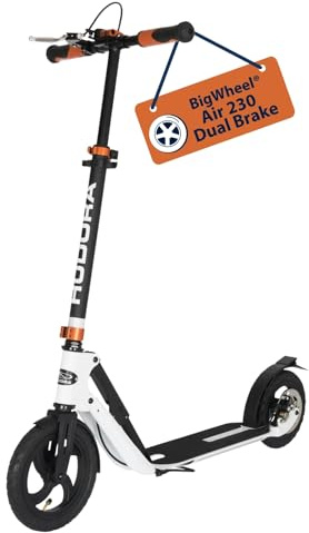 HUDORA BigWheel Air 230 Scooter - Tretroller mit/ohne Handbremse - Stabiler Aluminium-Roller mit Luftbereifung - Höhenverstellbarer Cityroller für bis zu 120kg
