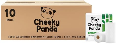 The Cheeky Panda Küchenrolle Großpackung Bambus 1000 Blatt | 2-Lagig Papierhandtücher |10 Rollen | Super Saugfähig und Nachhaltig