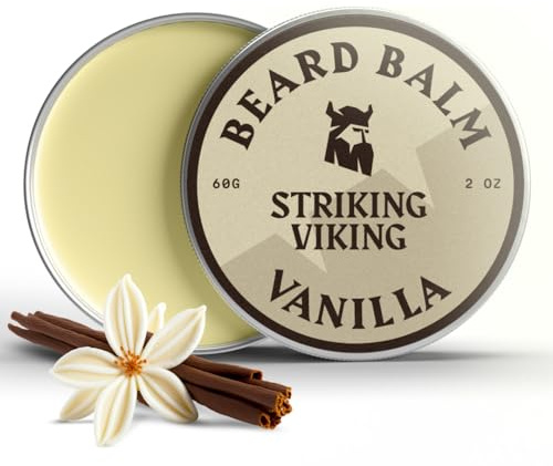 Striking Viking Bartbalsam - Vanille, 60 g, Leichter Halt - Hydratisierende Bartpflege Vanille - Bartwachs & Bart Styling - Gegen Juckreiz - Mit Sheabutter, Argan- & Jojobaöl - Bartbalsam Männer