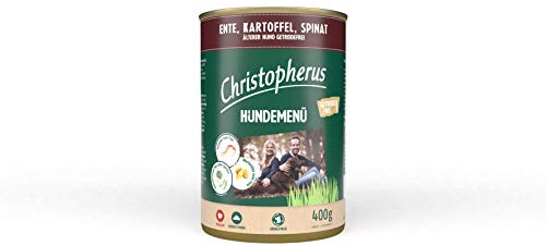 Christopherus Hundemenü Senior, Mit Ente, Kartoffel, Spinat, Vollnahrung für ältere Hunde, Nassfutter, 6 x 400 g