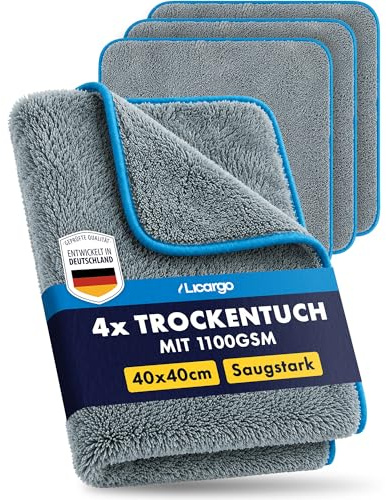 LICARGO Mikrofasertücher Auto 4er-Set 1100 GSM - Saugstarke Trockentücher Lackschonend & Fusselfrei - Poliertücher Microfasertuch für Autopflege, Auto Handtuch zum Trocknen & Polieren (40x40cm)