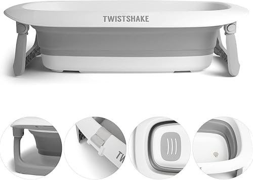 Twistshake faltbare und rutschfeste Babybadewanne | Ergonomisch zusammenklappbar und sicher | Tragbare Badewanne für Kleinkinder | Duschwanne für Kleinkinder | 0+ Monate | Kapazität: 30L | Grau Weiß