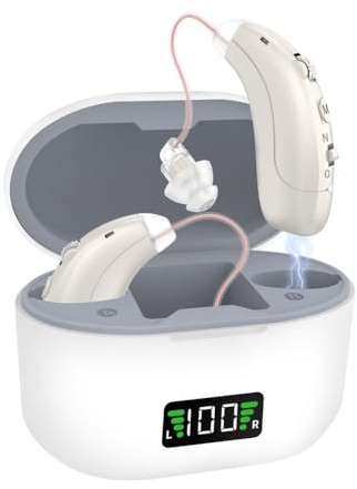 Wiederaufladbare Hörgeräuschverstärker,LED-Ladeanzeige, Ladekoffer, Soundverstärker für Senioren,Wiegt Nur 6g