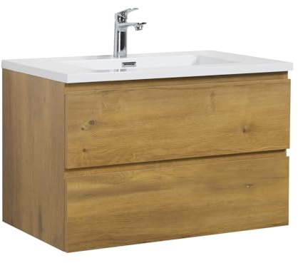 Badplaats B.V. Badezimmer Badmöbel Set Angela 80cm - Eiche - Unterschrank Schrank Waschbecken Waschtisch
