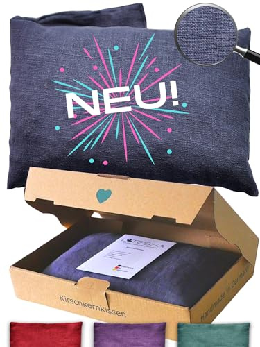 LATESSA® Kirschkernkissen, 100% Leinenstoff, modern & nachhaltig, extra hochwertig, Körnerkissen für Mikrowelle, Nacken, Schulter, Bauch & Rücken, Wärmekissen für Baby Kinder & Erwachsene, blau