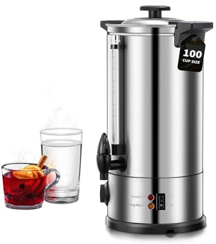 Glühweinkocher 10L, 1500W Heißwasserspender 100 Tassen/H, Glühweintopf mit Zapfhahn & Thermostat, Elektrischer Heißgetränkespender & Edelstahl Glühweinkessel