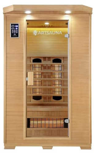 Artsauna Infrarotkabine Oslo - Wärmekabine Vollspektrumstrahler für 2 Personen - LED-Farblichttherapie - Infrarotsauna 120x100 cm aus Hemlockholz