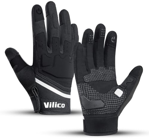 Vilico Motorradhandschuhe Sommer, Touchscreen Handschuhe für Fahrrad & Outdoor Sport, Atmungsaktive Schutz Handschuhe für Motorradfahren, Radfahren und Training-Schwarz, Größe L