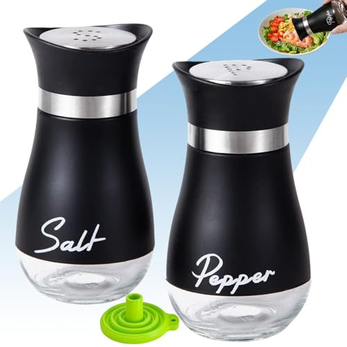 UDQYQ Edelstahl Salz- und Pfefferstreuer Set mit Glasflasche, Gewürzspender Küchenzubehör für Haus, Küche, Restaurant, Esstisch (Schwarz)