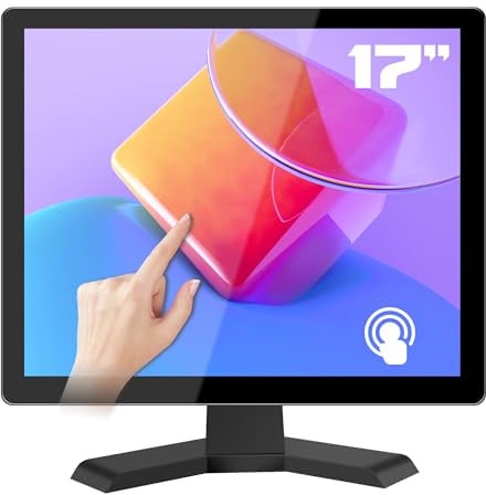 Thinlerain 17 Zoll Square Touch Screen Monitor 10-Point Touch 4:3 HD 1280x1024 Auflösung Monitor mit HDMI USB Ports,VESA, Touchscreen Monitor für PC POS Maschine Win 10 11, Eingebaute Lautsprecher