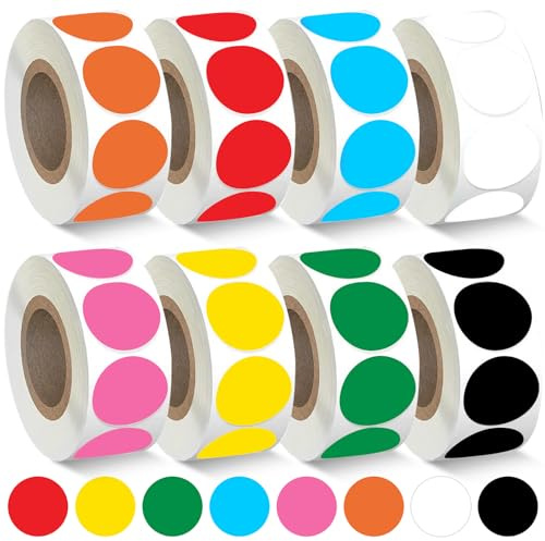 4000 Stück 20mm Schusspflaster Klebepunkte Bunt 8 Farben Punkte Aufkleber Markierungspunkte, Runde Aufkleber Farbige Klebepunkte, Stickers Etiketten Selbstklebende Glue Dots für Basteln Kalender
