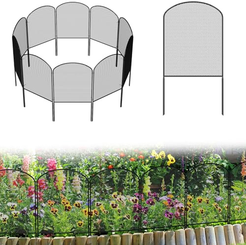 LIANTRAL Tier Barriere Zaun 10 Stück, Metall Mesh Dekorativer Gartenzaun Steckzaun 61 cm x 3 m, Gewölbtes Design, Rostfrei, Kein Graben erforderlich, Zaun für Hunde & Kaninchen, Garten, Terrasse, Hof