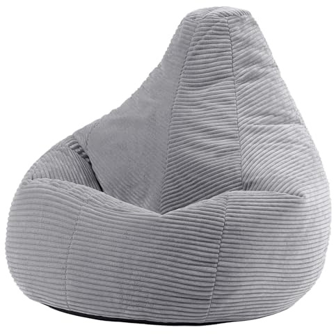 Icon Dalton Sitzsack Cord mit Füllung, Grau | In Deutschland Hergestellt, Sitzsack Erwachsene, Weicher Cordstoff, Gaming Sitzsack für Wohnzimmer und Schlafzimmer