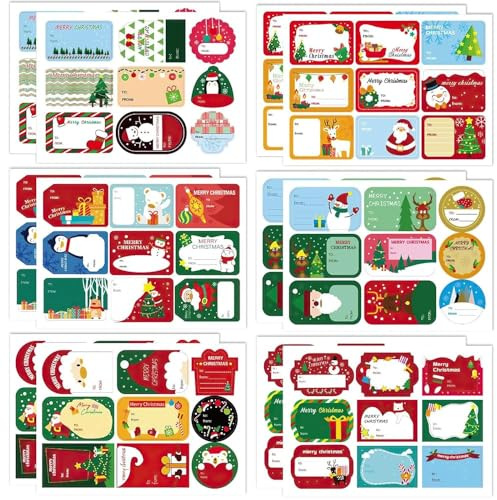 108 Stück Weihnachtsgeschenketiketten, Weihnachten Selbstklebende Geschenketiketten, Schreibbar Weihnachtsaufkleber Etiketten, Weihnachten Geschenkaufkleber, Weihnachts Namensschild für GeschenktüTen