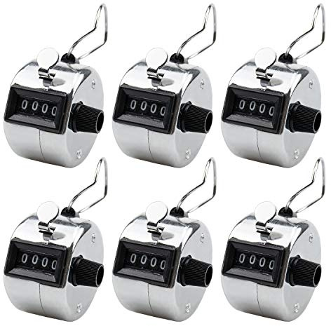 Foraineam 6er Pack Handzähler Klicker Schrittzähler Mechanische Zahler Counter Metall Manuelle Clicker mit Ringhalter, Silber