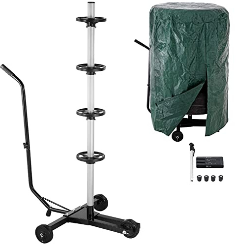 MONZANA Felgenbaum Fahrbar Reifenständer 100kg Belastbar mit Schutzhülle | Reifenbaum für Kompletträder bis 225 mm Breite, mit Profiltiefenmesser, Reifendruckmesser, 4 Markierer, Felgenständer