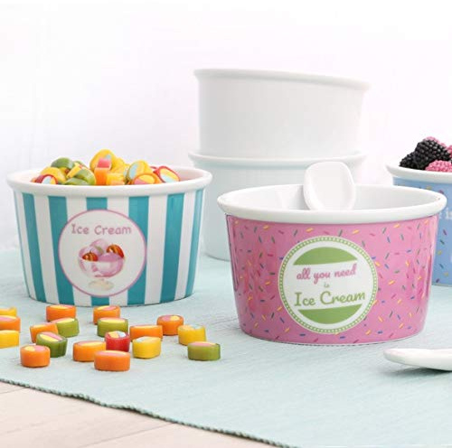 Holst Porzellan ES 302 SET Porzellan 6-tlg. Eisbecher Gelateria dekoriert mit Eislöffel, Weiß