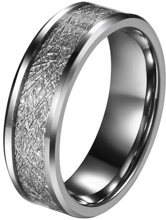 JewelryWe Ring Herren Wolfram Eheringe: 8mm Breite Herren-Ring Wolframcarbid Verlobungsringe Trauringe Hochzeit Band Männer Ringe mit Gravur Silber Größe 76
