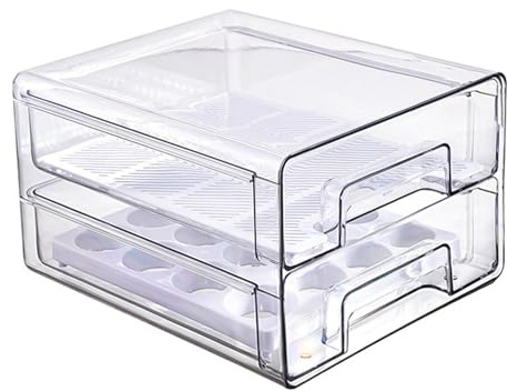 burkfeeg Kühlschrank Organizer Schublade,Doppelschichtig Durchsichtig, 1pcs | Stapelbar & wiederverwendbar, Speisekammer für Wurst, Küche, Gefrierschrank und Vorratsschrank Organizer
