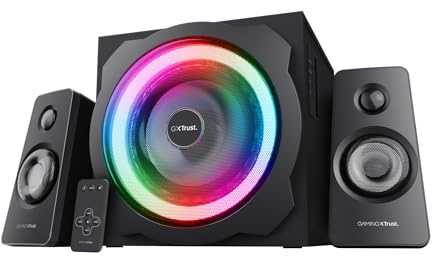 GXTrust Tytan 2.1 PC Lautsprecher mit Subwoofer 120 W, Schwarz | 3,5 mm AUX Klinke, PC Boxen mit RGB LED Beleuchtung, Gaming Lautsprecher für PC Laptop Computer Tablet Smartphone