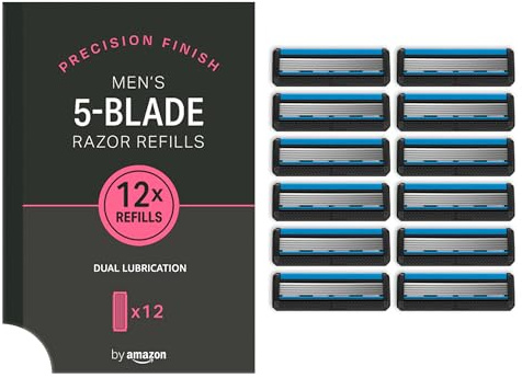 by Amazon Ersatzklingen für 5-Klingen-Rasierer für Herren, 12er-Pack, doppelte Gleitfunktion für empfindliche Haut
