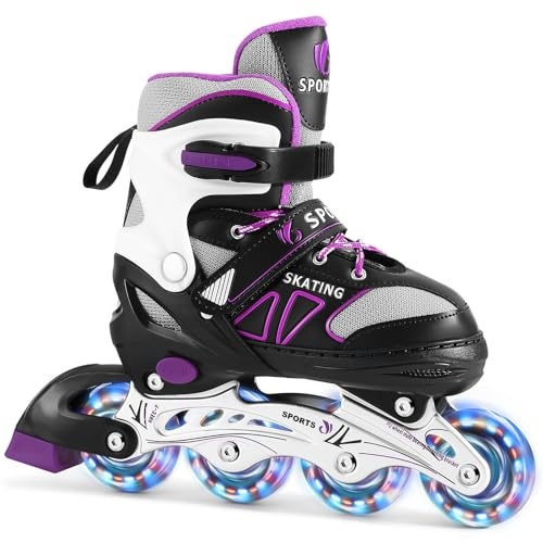 Inliner Skates für Kinder/Jugendliche in versch Größen & Farben - Roller Skates bis zu 3 Größen verstellba Rollerskates (Lila, M(EU32-36))