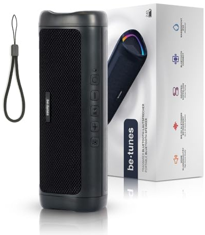 be tunes Bluetooth Lautsprecher – Kleine Musikbox mit LED-Licht – 24 Std Akku – Tragbare Partybox – Boombox IPX7 Wasserschutz für Indoor & Outdoor