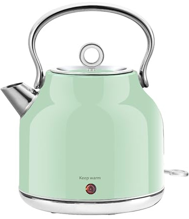 Huogary Wasserkocher - 1,7 L Edelstahl Wasserkocher mit Warmfunktion, 2000W Schnellkocher mit LED-Anzeige, Auto-Shut-off & Boil-Trocken-Schutz Kabelloses Design, Rotationsbasis (Green)