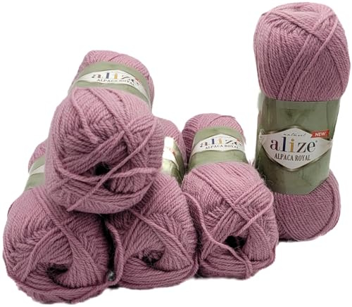 5 x 100 Gramm Ilkadim Export Alpaka Royal Strickwolle, 500 Gramm Strickgarn einfarbig mit 15% Alpakawolle (Flieder 269)