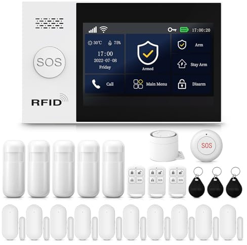 PGST Alarmanlage Set WiFi + GSM 4G, Smart Home Alarmanlage kabellose, WLAN 24-teiliges Haus Alarmanlage Set mit Sirene, Fenster Tür Sensoren und Fernbedienungen Funktioniert mit Alexa