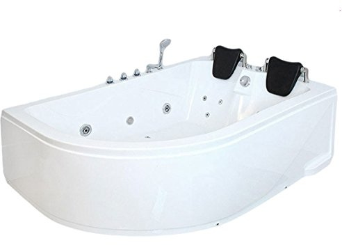 Whirlpool Badewanne Bali | Eckbadewanne mit 14 Massage-Düsen, Armaturen & XXL-Kopfstützen | Maße: 180 x 120 cm | Für rechte Eckmontage | Spa-Badewanne für 2 Personen