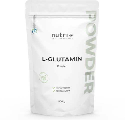 Nutri + L Glutamin Pulver Vegan 500 g - Neutral & hochdosiert ohne Zusatzstoffe - 100% natur rein - Fermentiertes L-Glutamin Powder Made in Germany