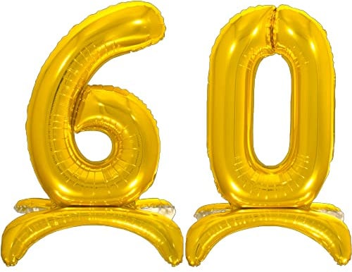 DIWULI Luftballon 60 Geburtstag stehend XL Gold Zahlenballon