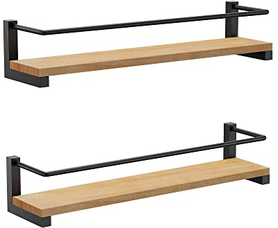 OROPY 2er Pack Gewürzregale Wandmontage für Küche, Gewürzhalter Organizer Hängend aus Kiefernholz, Küchenregal Wand Holz für Schranktür, Ankerkrautgläser, Gewürzdosen - Kiefernholz, 40x9cm