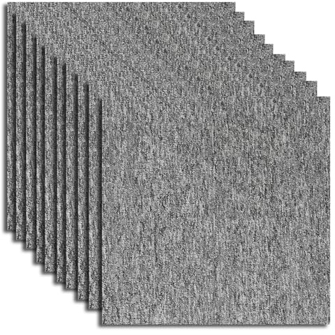 Teppichfliesen 20 Stück - 5m², 50x50cm Selbstliegend Teppichboden, Rutschfest Strapazierfähiger Kurzflor Teppich für Büro Wohnzimmer Balkon Auto(Grau)