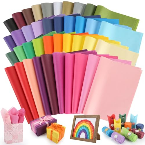 VGOODALL 500 Blatt Transparentpapier Bunt, 40 Farben Glanzpapier Basteln | 29x20 cm Tissue Paper, Seidenpapier Verpackungsmaterial, Bastelpapier für Geburtstag, Hochzeit und Weihnachten Dekor
