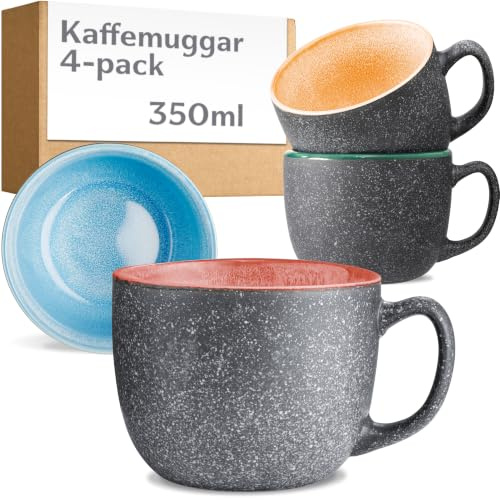 Cosumy Kaffeetassen 4er Set Groß aus Keramik 350ml – Steingut Dickwandig - Moderne Kaffeebecher - Handgefertigte Reaktive Glasur Bunt - Hält Lange Warm - Große Kaffee Tassen - Coffee Mugs