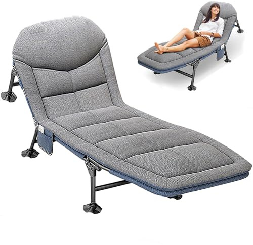 T-ZBDZ Feldbett Klappbar Campingbett mit Matratze 190x65x30cm, Karpfenliege Camping Bett mit 5-stufig Verstellbar, Campingliege Faltbar Leicht bis 160 kg belastbar, für Outdoor Indoor Garten (Grau)