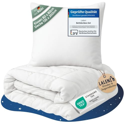 Laleni Baby Bettdecke und Kissen Set – Bettdecke 135x200 cm + Flachkissen 80x80 cm – Oeko-TEX Zertifiziert – Bettausstattung für Baby- & Kleinkinderzimmer – Weiß