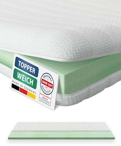 AM Qualitätsmatratzen Topper 90x200cm weich - Made in Germany - Oeko TEX zertifizierter Matratzen Topper 90x200 H2 - Anpassungsfähige & Weiche Matratzenauflage 90x200 mit waschbarem Bezug